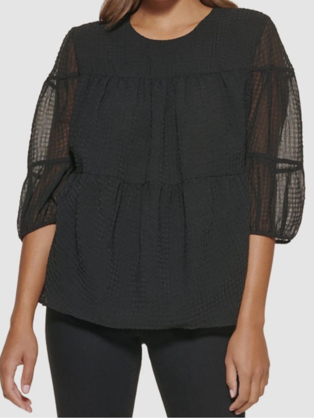 Calvin Klein Black Sheer Tiered Tunic Top